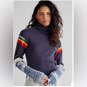 We the free Navy thermal Colorful rainbow of love Stripes floral pattern size L